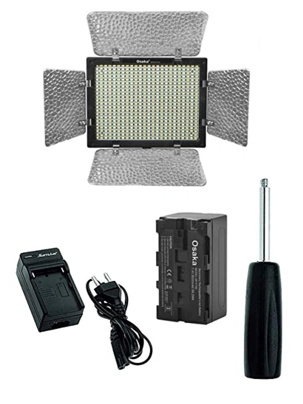 Osaka Bi-Color Dimmable LED Video Light OS 300 Mark III with Battery and Charger for All DSLR and Video Cameras and YouTube Video Shooting - 1.1 LED300-BATT750-CHRGR