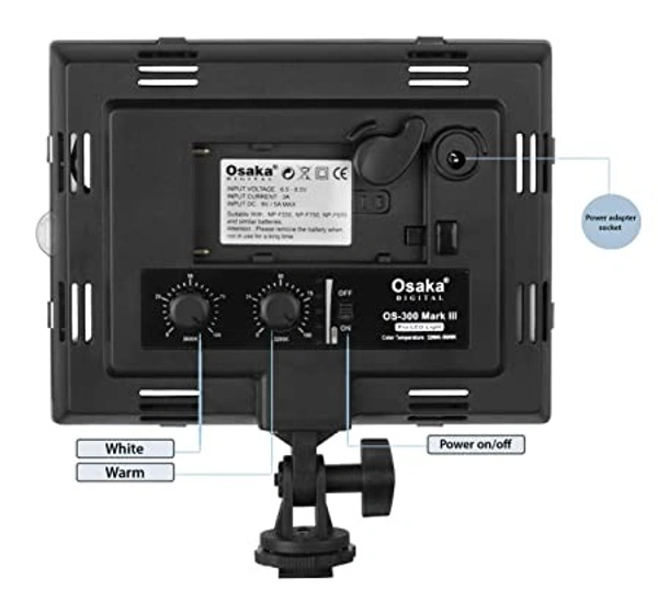 Osaka Bi-Color Dimmable LED Video Light OS 300 Mark III with Battery and Charger for All DSLR and Video Cameras and YouTube Video Shooting - 1.1 LED300-BATT750-CHRGR