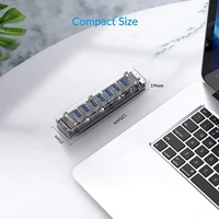 ORICO USB 3.0 Hub, 7 Ports USB3.0 Transparent Desktop HUB with Blue Indicator Light & Dual Port Power Supply with 1M Cable