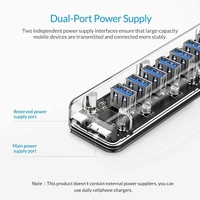 ORICO USB 3.0 Hub, 7 Ports USB3.0 Transparent Desktop HUB with Blue Indicator Light & Dual Port Power Supply with 1M Cable