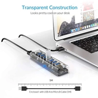 ORICO USB 3.0 Hub, 7 Ports USB3.0 Transparent Desktop HUB with Blue Indicator Light & Dual Port Power Supply with 1M Cable