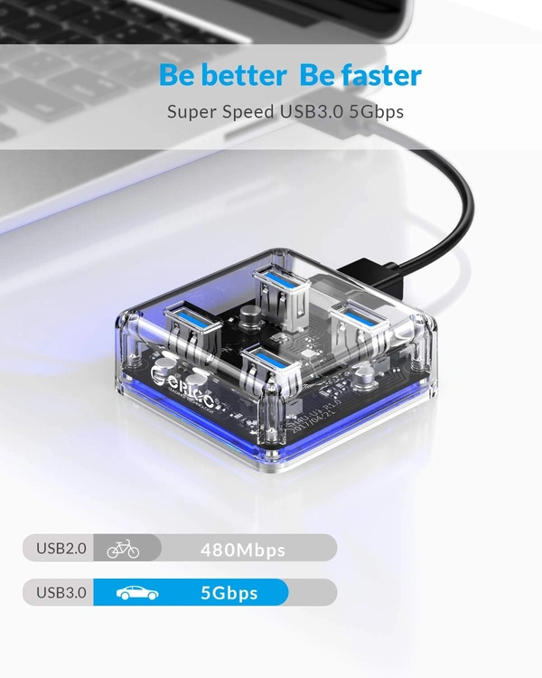 ORICO 4 Ports Hub Transparent USB 3.0 Hub Support Offline Powered and OTG Function with 30CM Cable