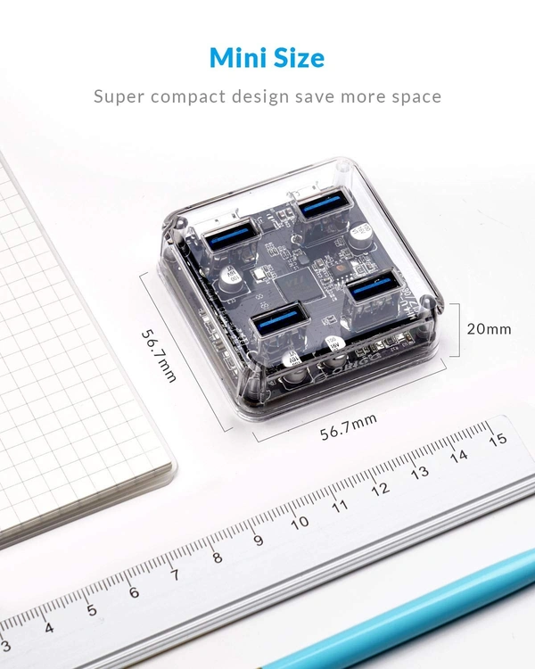 ORICO 4 Ports Hub Transparent USB 3.0 Hub Support Offline Powered and OTG Function with 30CM Cable