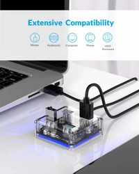 ORICO 4 Ports Hub Transparent USB 3.0 Hub Support Offline Powered and OTG Function with 30CM Cable