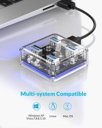 ORICO 4 Ports Hub Transparent USB 3.0 Hub Support Offline Powered and OTG Function with 30CM Cable