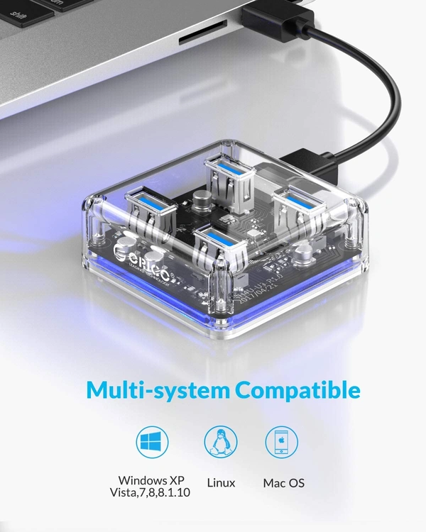 ORICO 4 Ports Hub Transparent USB 3.0 Hub Support Offline Powered and OTG Function with 30CM Cable