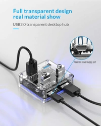 ORICO 4 Ports Hub Transparent USB 3.0 Hub Support Offline Powered and OTG Function with 30CM Cable