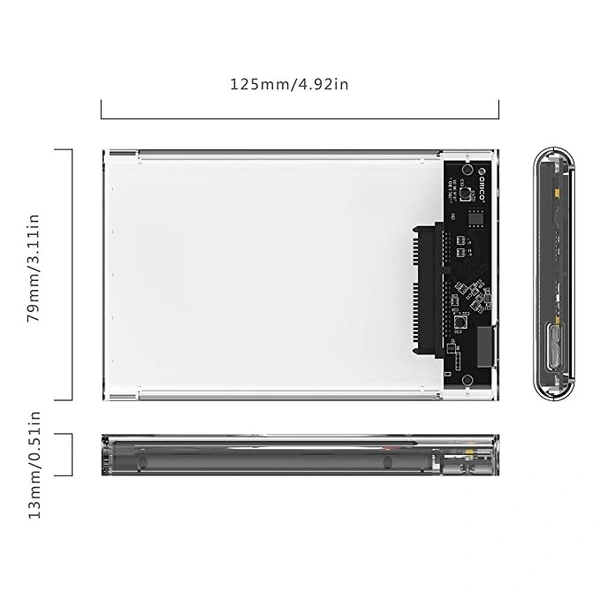 Orico 2.5 inch SSD Sata Hard Disk External Portable Case Cover USB3.0, 2139U3-CR (Transparent) - Transparent