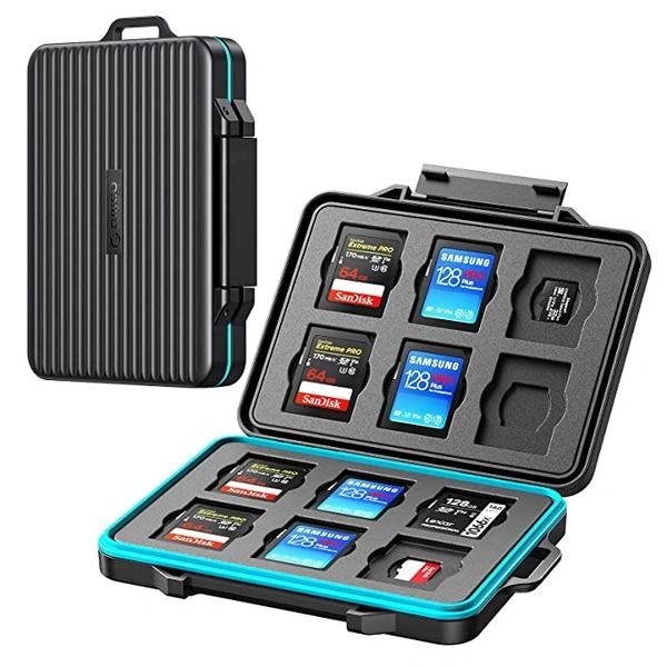 ORICO SD Card Case Holder, 24 Slots Professional Water-Resistant Anti-Shock Holder for 12TF Card and 12 SD Card Protector Storage with Carabiner and Label