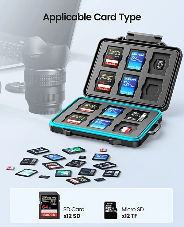 ORICO SD Card Case Holder, 24 Slots Professional Water-Resistant Anti-Shock Holder for 12TF Card and 12 SD Card Protector Storage with Carabiner and Label