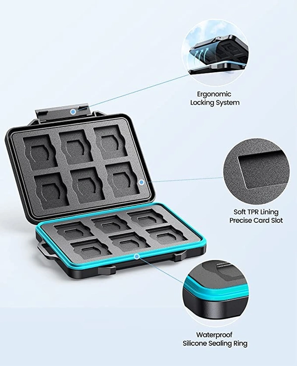 ORICO SD Card Case Holder, 24 Slots Professional Water-Resistant Anti-Shock Holder for 12TF Card and 12 SD Card Protector Storage with Carabiner and Label