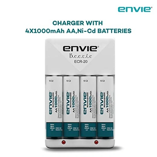 Envie Beetle Charger with Envie 4xAA Ni-Cd 1000 Mah Batteries - 9.3 x 6 x 5 Centimeters, Item Weight	200 Grams
