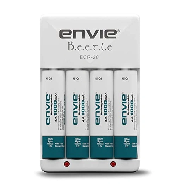 Envie Beetle Charger with Envie 4xAA Ni-Cd 1000 Mah Batteries - 9.3 x 6 x 5 Centimeters, Item Weight	200 Grams