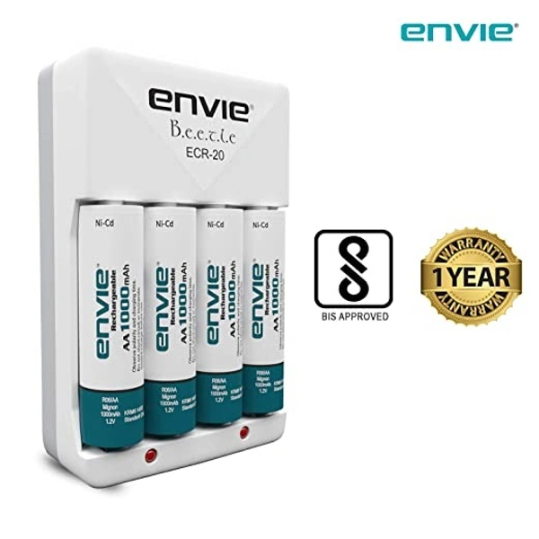 Envie Beetle Charger with Envie 4xAA Ni-Cd 1000 Mah Batteries - 9.3 x 6 x 5 Centimeters, Item Weight	200 Grams