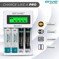 ENVIE® (ECR 11MC+2800+1100) SprintX Ultra Fast Rechargeable Batteries Charger for AA & AAA Ni-mh, with 2xAA2800 & 2AAA1100 Rechargeable Batteries, with Over Charge Protection - Item Dimensions LxWxH	10 x 7 x 4 Centimeters, Item Weight	260 Grams