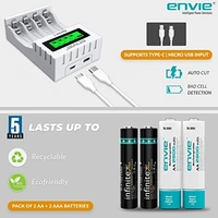 ENVIE® (ECR 11MC+2800+1100) SprintX Ultra Fast Rechargeable Batteries Charger for AA & AAA Ni-mh, with 2xAA2800 & 2AAA1100 Rechargeable Batteries, with Over Charge Protection - Item Dimensions LxWxH	10 x 7 x 4 Centimeters, Item Weight	260 Grams