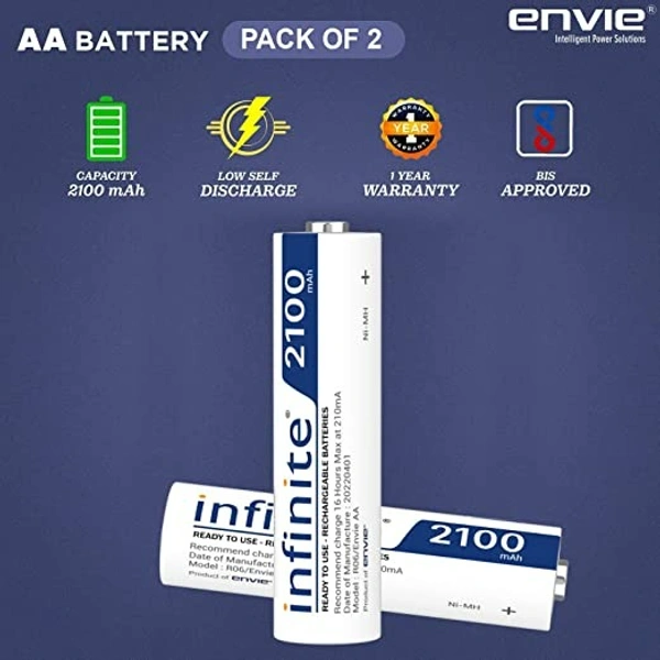 Envie AA 2100 2PL Infinite Rechargeable Battery for Remote Controls, Electronic Toys, Cameras, Flashlights and Others