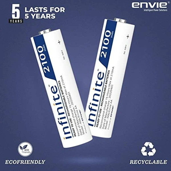 Envie AA 2100 2PL Infinite Rechargeable Battery for Remote Controls, Electronic Toys, Cameras, Flashlights and Others