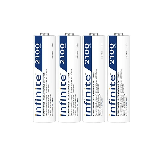 ENVIE® (AA2100RTU4PL) Infinite AA Rechargeable Batteries | High-Capacity Ni-MH | 2100 mAh | Low Self Discharge | (Pack of 4)