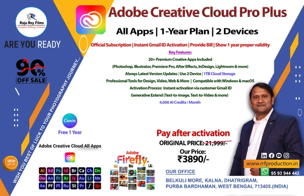 Adobe Creative Cloud Master Collection 20+ Software Access 1 Year Subscription Plan.
