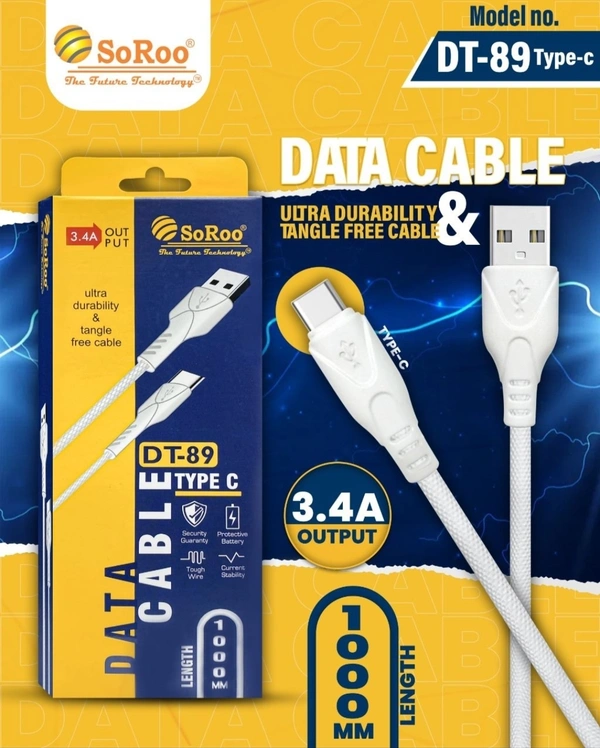 DT-89 TYPE-C DATA CABLE ( 3.4A ) FAST - White , 1 M