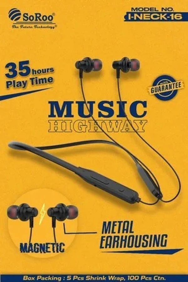 I Neck 16 [ Neckband ] 6 Month Warranty  - Black