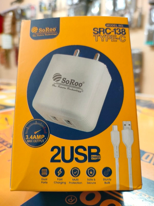 SRC-138 Type - C ( 2 USB Charger ) 3.4 AMP - White