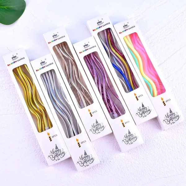 Twisty Spiral candle for decoration - 6pc in one pack - Metallic mix