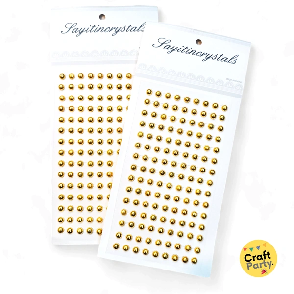 CraftParty 6 Mm Diameter Golden beads Finish Pearl Bead Sticker Sheet - self adhesive