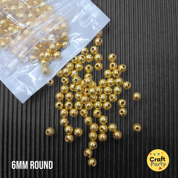100+ Pieces 6mm shining golden beads round with hole