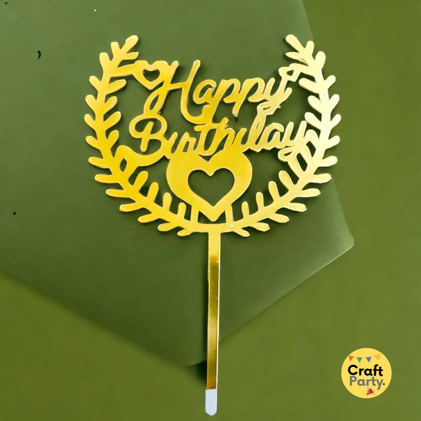 Happy Birthday Cake topper - Golden Plastic acrylic 