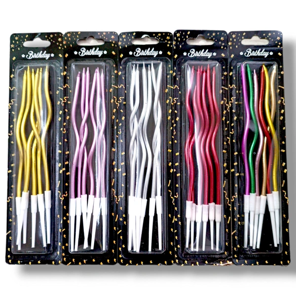 Twisty Spiral candle for decoration - 6pc in one pack - Metallic mix