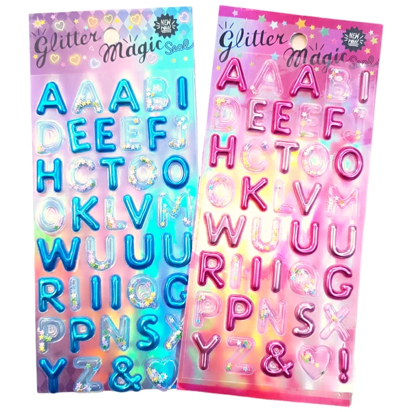 Glitter Magic metallic ABC stickers - 2pc - Blue and Pink