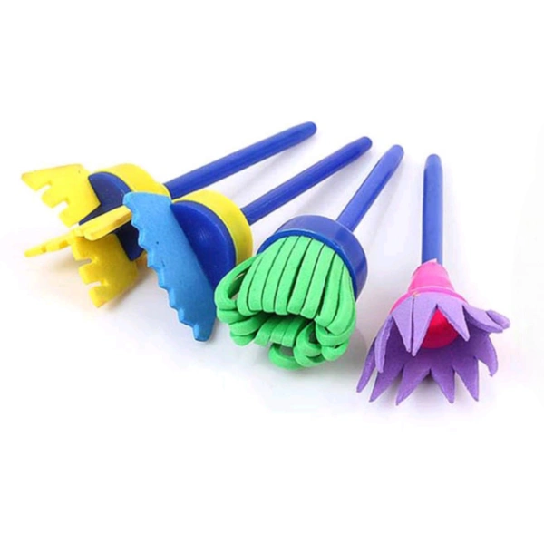 4pcs/set Sponge Seal Pen Brush, Flower-shaped Rotating Sponge Brush, Painting Graffiti DIY Tools