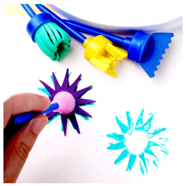 4pcs/set Sponge Seal Pen Brush, Flower-shaped Rotating Sponge Brush, Painting Graffiti DIY Tools