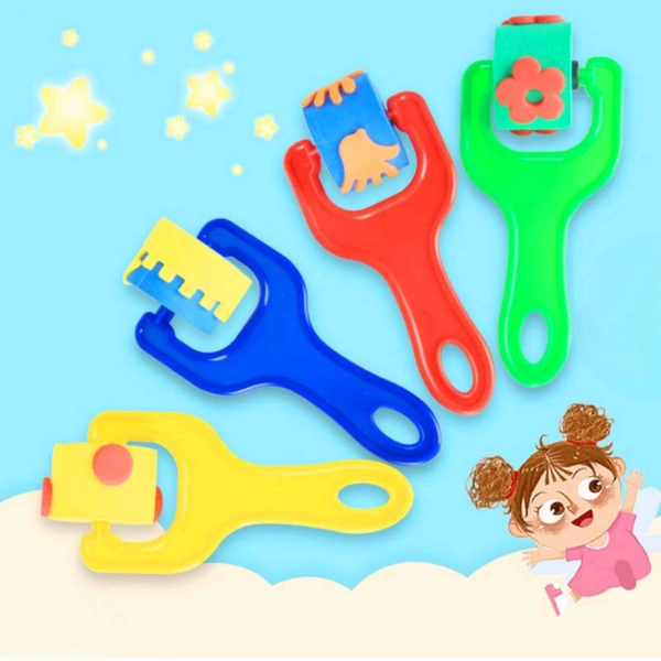 Painting Sponge Brush 4-piece Roller Brush Early Childhood Graffiti Sponge Seal Diy Handmade Art Supplies.