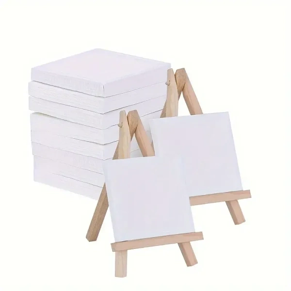 1pc 4in*4in Mini Canvas And Easel Set, Small Art Easel Stand With Canvas Set, Tabletop Wooden Display Stand And Canvas Panels For Artist, Students, Adults, Students Painting.