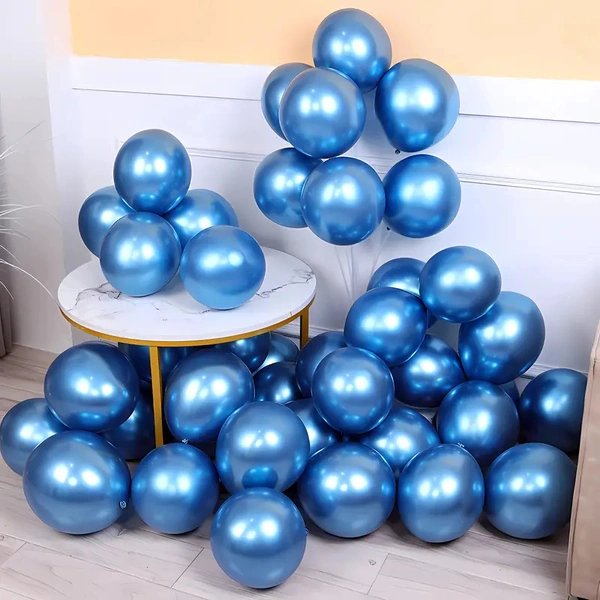 30pcs, 10-inch Metal Chrome Balloons, Party Balloons, For Birthday Party Decorations, Wedding Decor, Chrismas Decor, Outdoor Party Decor,room Decor. - Blue