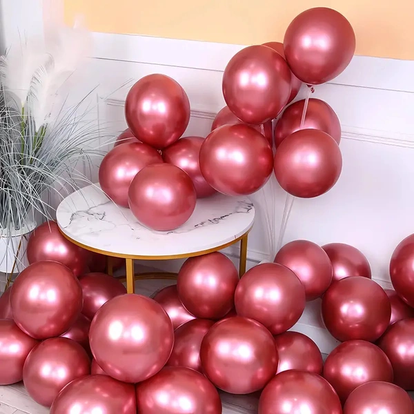 30pcs, 10-inch Metal Chrome Balloons, Party Balloons, For Birthday Party Decorations, Wedding Decor, Chrismas Decor, Outdoor Party Decor,room Decor. - Red