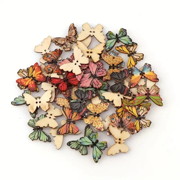 25pcs Wooden Colorful Butterfly Design Buttons With 2 Holes For DIY Handmade Fit Sewing And Scrapbook Buttons For Craft DIY Decoration