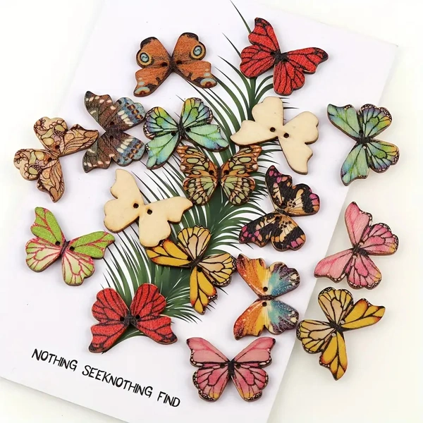 25pcs Wooden Colorful Butterfly Design Buttons With 2 Holes For DIY Handmade Fit Sewing And Scrapbook Buttons For Craft DIY Decoration