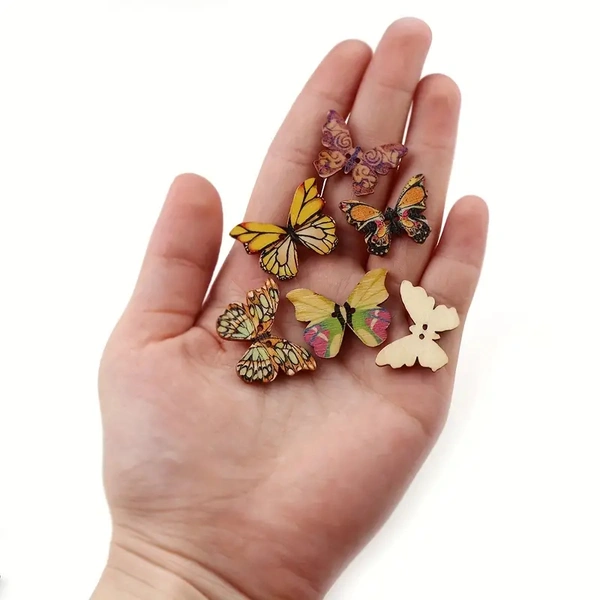 25pcs Wooden Colorful Butterfly Design Buttons With 2 Holes For DIY Handmade Fit Sewing And Scrapbook Buttons For Craft DIY Decoration