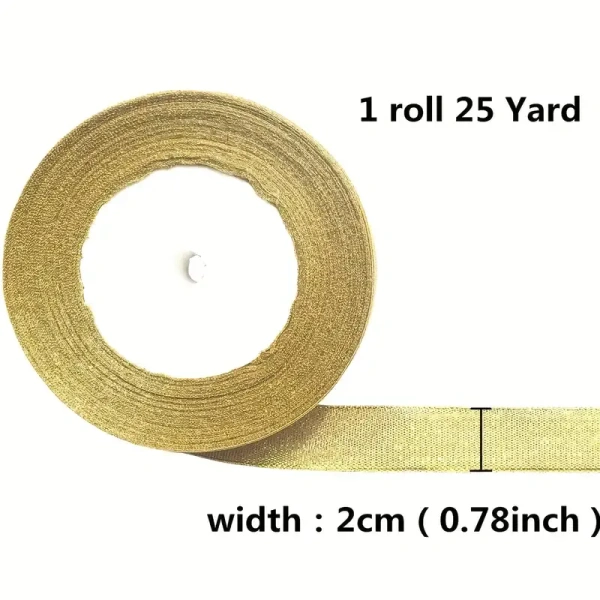 25yards/22m Golden And Silvery Gift Ties, Ribbons For Bouquets, Craft Supplies Fabric, Gift Packaging Ribbon, Cake Decor Ribbon