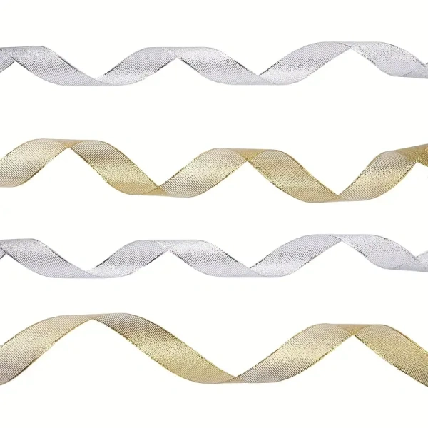 25yards/22m Golden And Silvery Gift Ties, Ribbons For Bouquets, Craft Supplies Fabric, Gift Packaging Ribbon, Cake Decor Ribbon