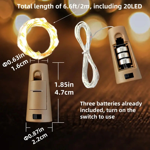 1pcs,  20 led Bottle Light, 2m/7.2ft Cork Lights Wine Bottle String Lights For Party Festival, Decorations