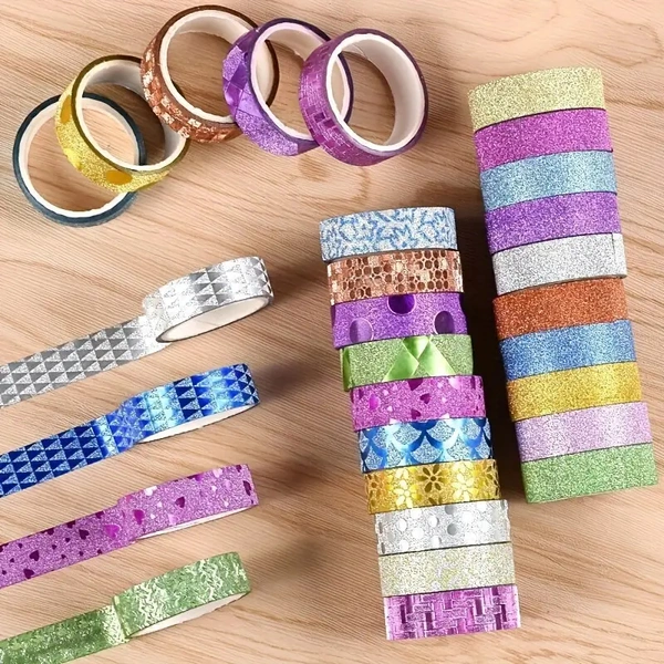 10pcs Decorative Tape,DIY Handmade Paper Tape/Suitable For Scrapbook Gift Packaging Non-Marking Adhesive Tape - Printed Design, Plain Design
