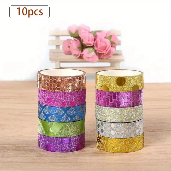 10pcs Decorative Tape,DIY Handmade Paper Tape/Suitable For Scrapbook Gift Packaging Non-Marking Adhesive Tape - Printed Design, Plain Design