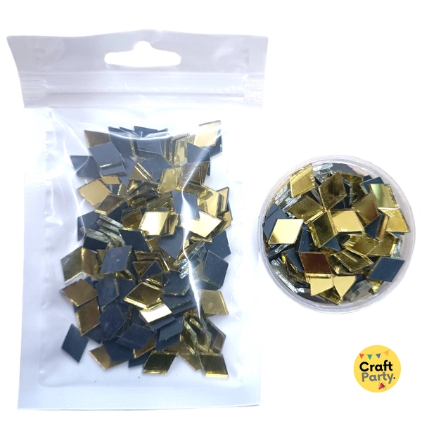 [130+ Pieces] 10mm Golden Barfi Shaped Glass Mirrors
