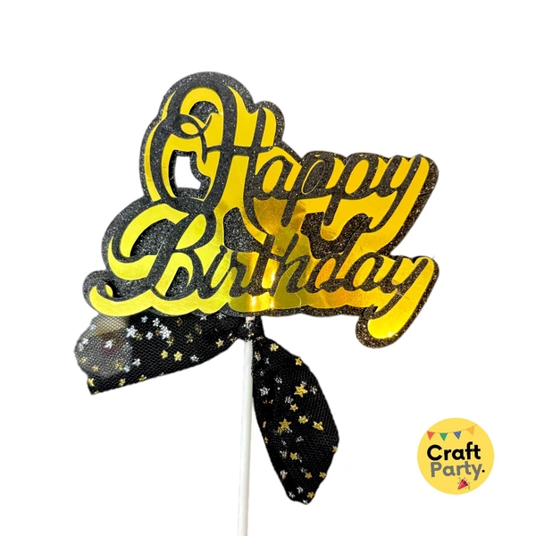 Black Paper with net Happy birthday cake topper tag for cake and hamper decorations