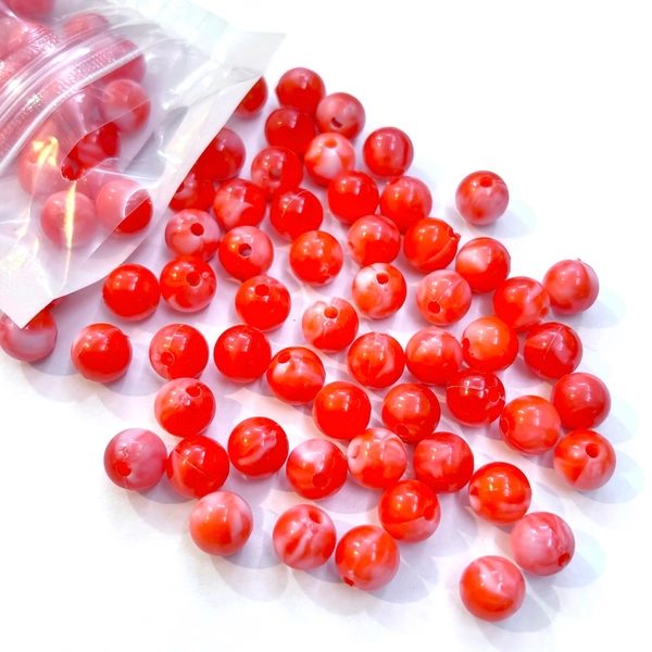 100pcs - 8mm Red Shading Beads 